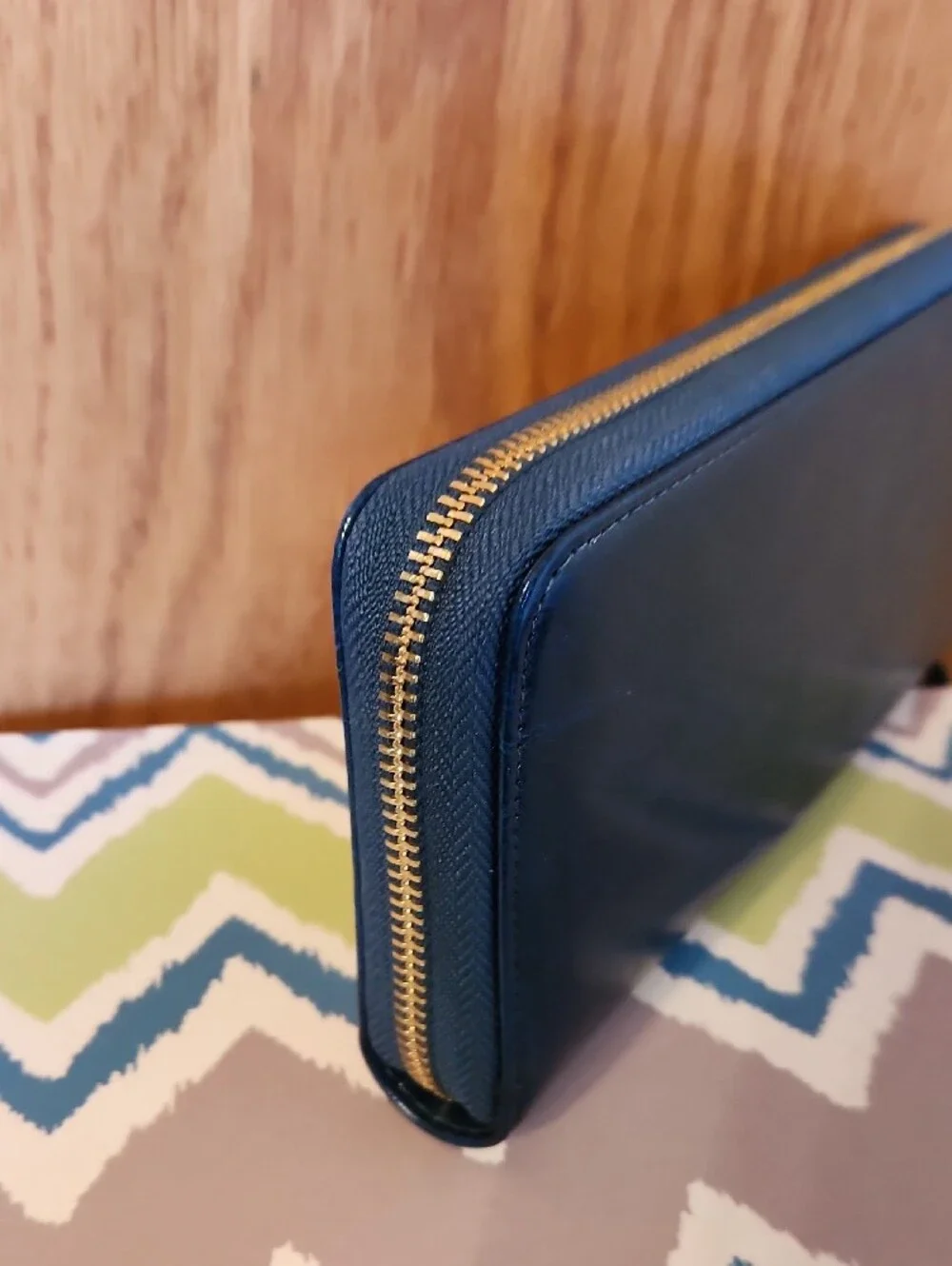 Blue Zip-Around Wristlet Wallet with Detachable Strap